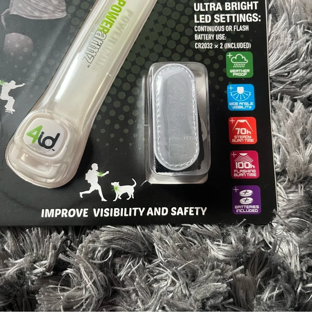 LED PowerArmz safety band 2 settings continuous or flash